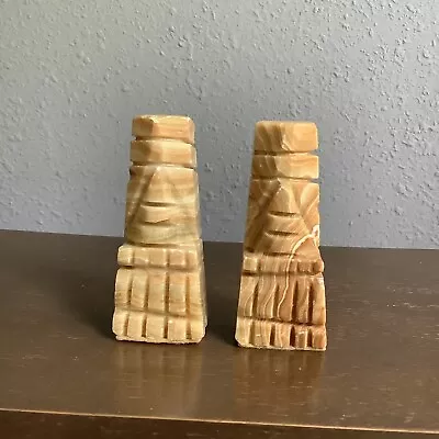 Vintage Mexican Carved Onyx Marble Mexico Small Totem Bookends 4:  Decor • $14.99