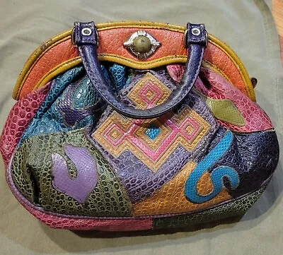 Vintage 80's NAS Leather Patch Snake Skin Pattern Bag Purse 12x16 - Preowned • $33