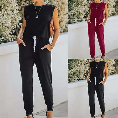 Fashion Women Solid Sleeveless Jumpsuit Casual Sports Drawstring Jumpsuit Pants • $49.27