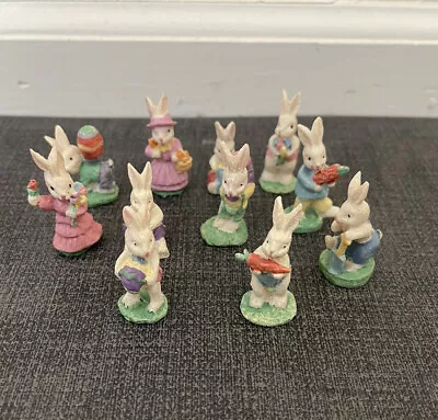 Bunny Family Resin Figurines Mini Easter Rabbits Set Of 11 • $13.20