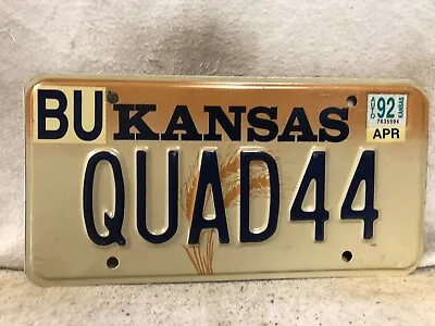 1992 Kansas Vanity License Plate “QUAD44” • $49.99