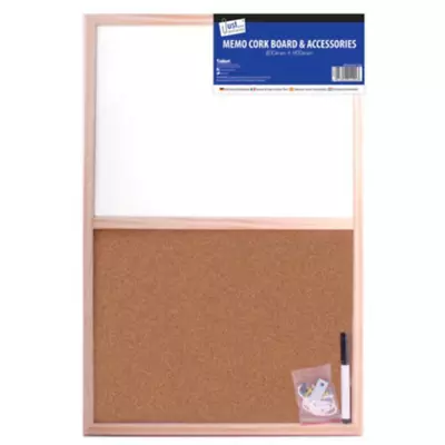 Split Memo 600mm X 400mm Dry White Wipe Board Cork Board Kitchen Office Home • £9.99