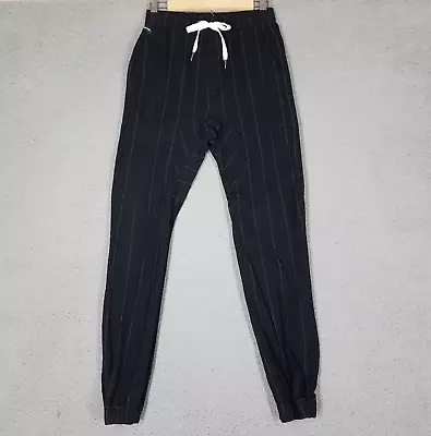 Zanerobe Men's 28 Jogger Pants Skinny Striped Elastic Waist Black Casual Stretch • $19.99