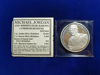 🌟1994 Michael Jordan  Barons Baseball Rookie 1 Oz .999 Silver Coin Enviromint  • $199.99
