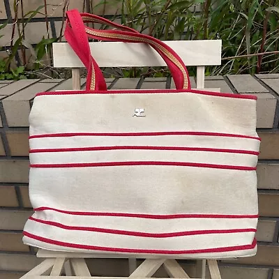 Courreges Iconic Striped Tote Bag White Red Women Vintage W12xH9xD4inch Vintage • $85