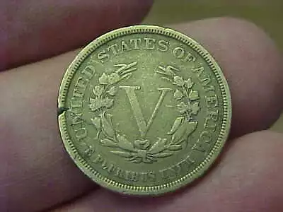 1883 Liberty No Cents V Racketeer Nickel Gold Plated Mint Error Split Planchet • $45