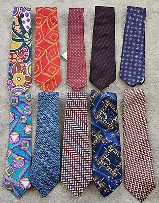 LOT 10 Vtg Wide Polyester Necktie Tie GROOVY Retro Design Bulgatti DAD Geometric • $9.50