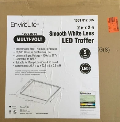 £54.37 • Buy EnviroLite 2 X 2 Ft. 64-Watt Equivalent White Lens LED Commercial Grid Troffer