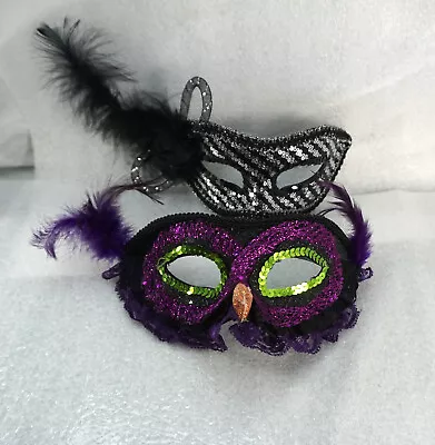 Lot Of 2 Women's  Mardi Gras Carnival Masquerade Masks Sequin Feathers • $9