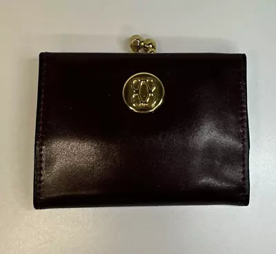 Vintage Bosca Kisslock Coin Wallet Full Grain Leather Small Burgundy Gold Snap • $22.49