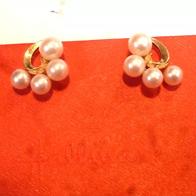 Ladies Mikimoto 6-5 1/2 -5mm Akoya Pearl 14k Yellow Gold Pair Screw Back Earring • $295