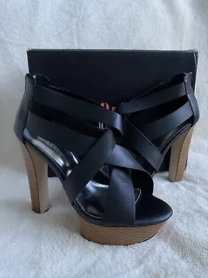 Black High Platform Heels Faux Leather Caged Sandals US Size 9 • $25