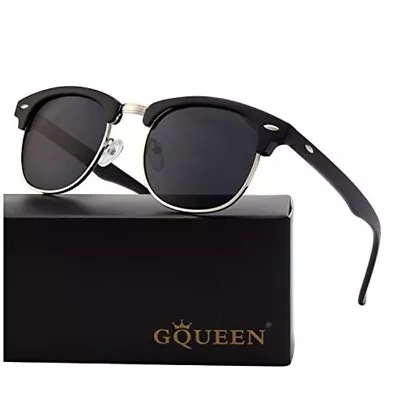 GQUEEN Horn Rimmed Half Frame Polarized Sunglasses Mens /Womens- Black Silver • £5