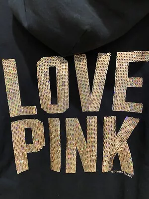 Victoria’s Secret PINK Fully Lined Faux Fur Sequin “LOVE PINK” Hooded Jacket L • $160