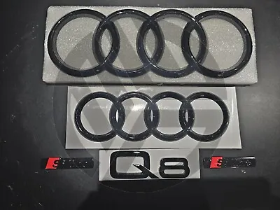 Audi Q8 Gloss Black Badges FULL SET Emblem Grille/Boot/2X S-LINE BADGE • £36.99