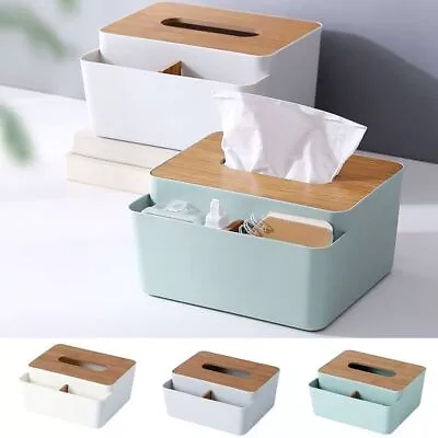 Rectangular Bamboo Cover Toilet Paper Box Towel Napkin Tissue Holder  Table • $17.03