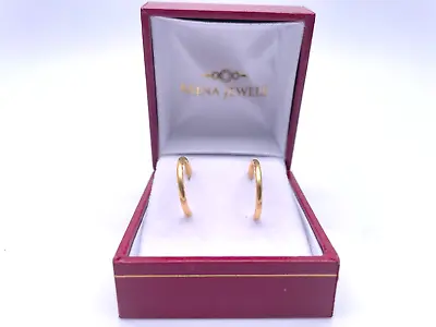 22ct Yellow Gold Pair Of Diamond Cut Hoop Earrings 15mm • £145