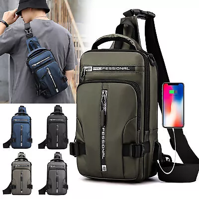 Men's Sling Crossbody Bag Anti-theft Chest Shoulder Messenger Backpack USB Port • $22.88