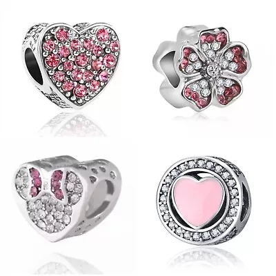 European Silver Charms Hearts Beads CZ MUM Pendant Fits 925 Sterling Bracelets • £4.29