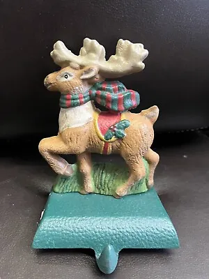 MIDWEST Cast Iron Eddie Bauer Reindeer Christmas Stocking Holder Hanger Green • $59.99