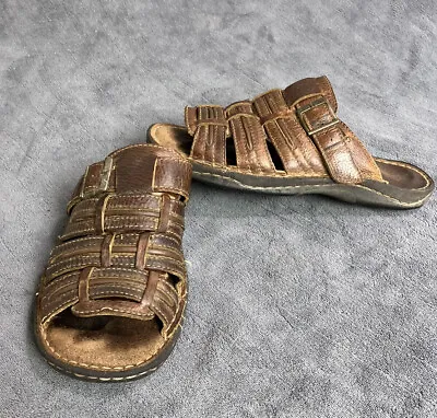 EARTH SHOE Sandals Edward III Mens 9.5 Leather Slides Slip On Brown • $19.12