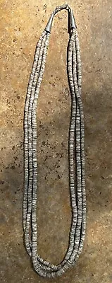 Vintage Santo Domingo Three-Strand Heishi Necklace With Silver Cones • $125