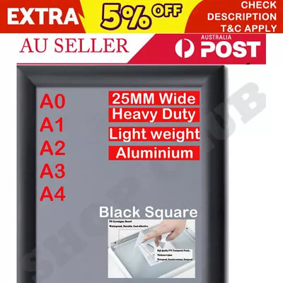 A0 A1 A2 A3 A4 PREMIUM Aluminum Snap Poster Frame Sign Holder Wall Mount Black • $16.50