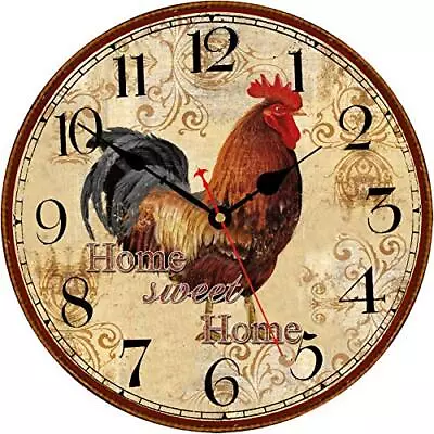 TAHEAT 12 Inch Rooster Wall Clock Home Sweet Home Farmhouse Decor Red Vintage • $30.62