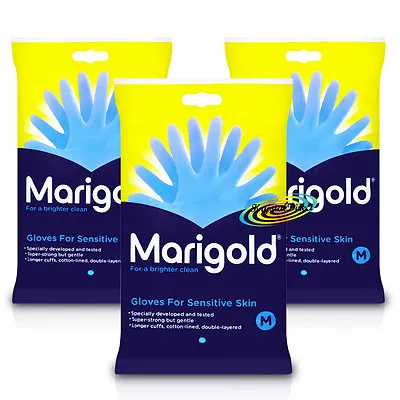 3x Marigold SENSITVE Skin Kitchen Gloves Latex Free Cotton Lined MEDIUM • £13.19