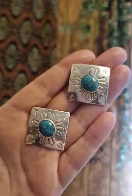 $30.57 • Buy Large Sterling Silver Navajo Turquoise Stud Earrings