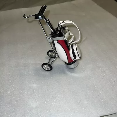 Golf Bag Hand Cart Pen Holder Vintage Vinyl Wheeled (2) Pens Desktop BB10 • $12.42