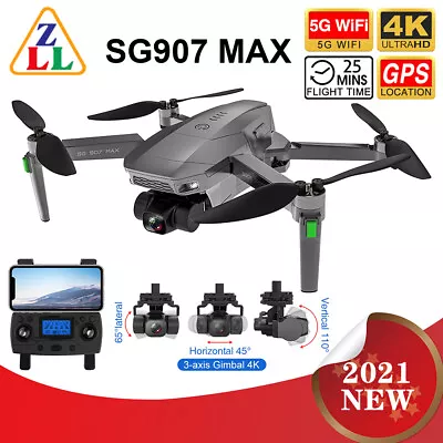 ZLL SG907 MAX 5G WIFI FPV GPS 4K HD Camera 3-axis Gimbal Foldable RC Drone • $258.36