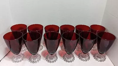 Midcentury Boopie Royal Ruby Red & Colorless Footed Goblet Anchor Hocking 12 Cup • $249.95