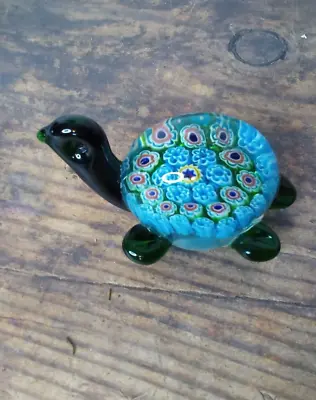 Vintage Glass Millefiori Turtle Paperweight  Multi Color Flowers. BEAUTIFUL!!! • $19.99