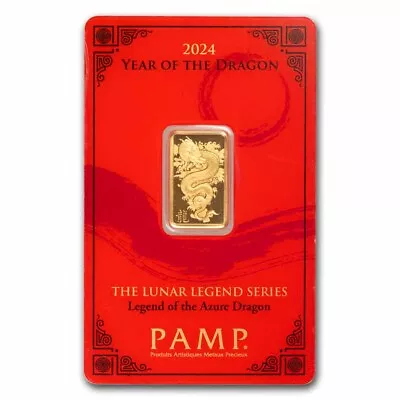 2024 5 Gram Gold Bar - PAMP Lunar Legends Azure Dragon (In Assay) • $482.78