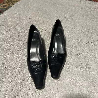 Stuart Weitzman Black Patent Leather Pointy Toe Kitten Heel  Sz 8 AA Narrow • $20