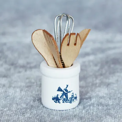 Dollhouse 1/12 Miniature Wooden Knife Fork Metal Whisk Jar Kitchen Toys Perfect • $6.99