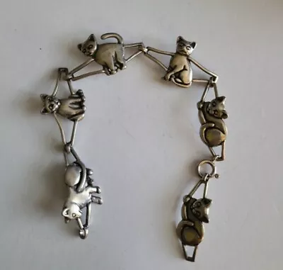 Vintage Designer Kabana Sterling Silver Figural Cat Feline Bracelet Cat Lover • $125