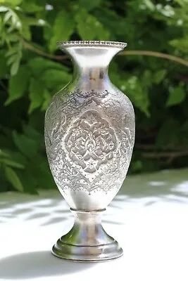 Antique Class Silver 84 Vase Handmade Qalam Zani Qajar Middle Eastern • $830
