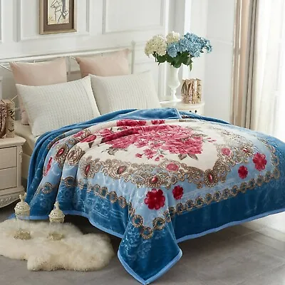 King Queen Blanket 2 Ply Reversible Soft Warm Plush Korean Mink Blanket Floral • $43.69