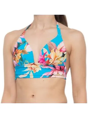 LA BLANCA Women's Blue Tropical Print Shirring Tie Halter Swimsuit Top 10 • $6.99