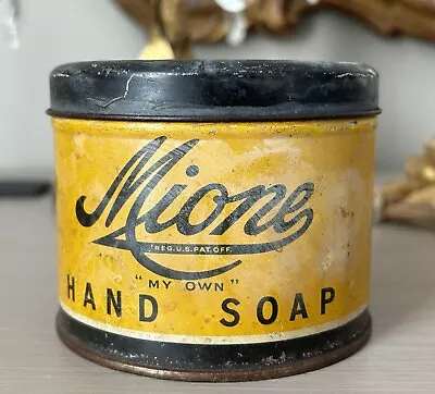 Vintage Advertising Tin MIONI HAND SOAP 1 Lb Household Cleanser Empty Lid Opens • $10