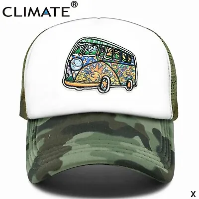 Camouflage Embroidered CAMPER VAN Peaked Baseball Cap Mesh Back Truckers Hat   X • £15.99