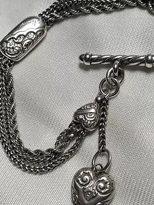 Antique Victorian Sterling Silver Pocket Watch Chain Albertina Mothers Day Gift • $147.97
