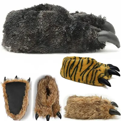 Mens Ladies Novelty Slippers Monster Bear Claw Slippers Memory Foam Fur Shoes • £14.99
