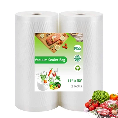 $25.95 • Buy 2 Giant 11 X50' Rolls Vacuum Sealer Bags Embossed Food Seal Storage Saver 4 Mil