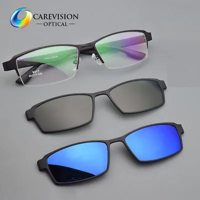 Eyeglasses Frame With 2pcs Magnetic Clip On Polarized Sunglasses Driving Glasses • $29.95