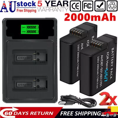 2x 2000mAh Battery & Dual Charger For GoPro Hero 5 Hero 6 Hero 7 Hero 8 & Cable • $47.99
