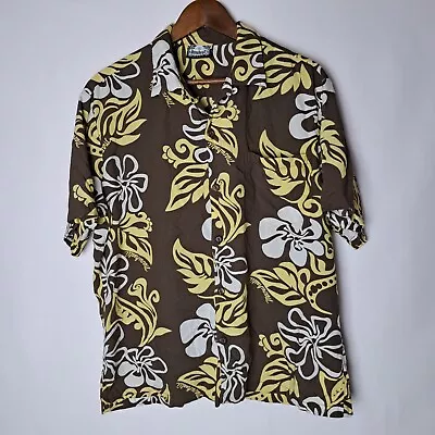 Manuhealii Hawaiian Shirt Mens Medium Brown Button Up Short Sleeve Floral • $44.95