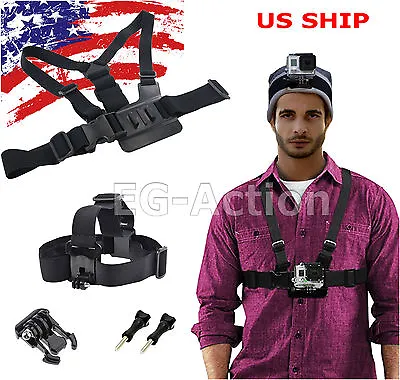 Harness Head + Chest Strap Mount Accessories For GoPro 1 2 3 4 Session Camera • $8.98